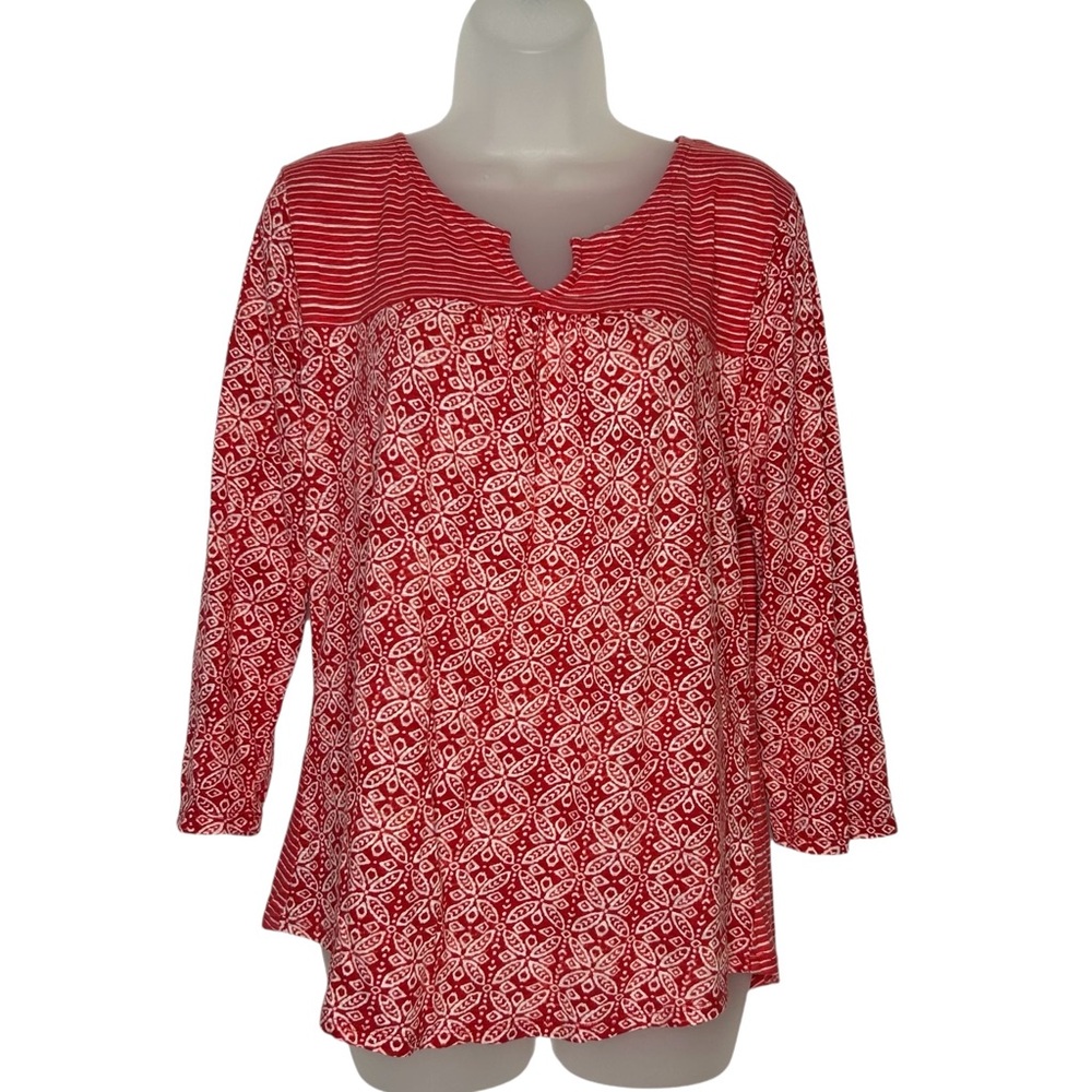 Women's Red Patterned Long-Sleeve Tunic Top